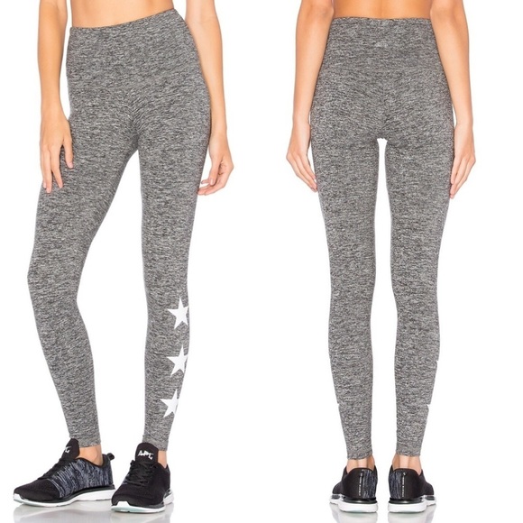 Strut This Revolve Star Print Leggings Full Length Grey Marle High Rise - Picture 1 of 16